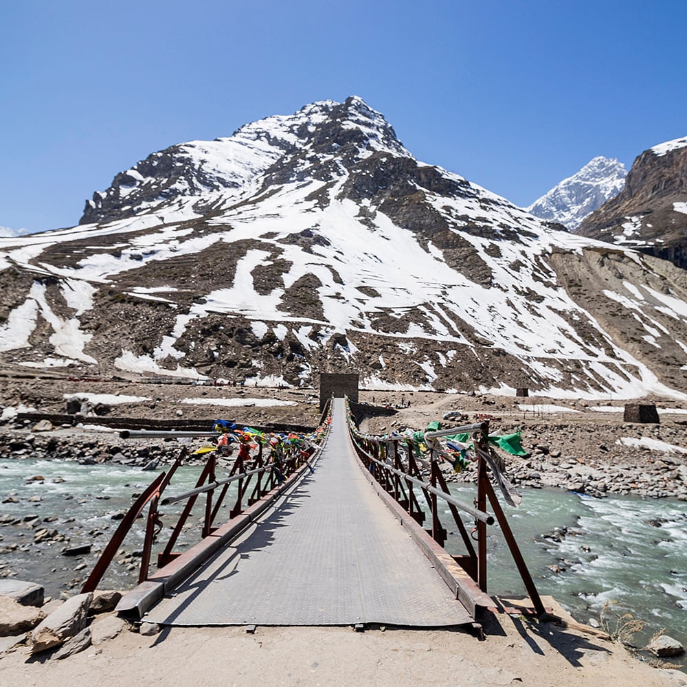 Panoramic view of Manali valley and snow-capped peaks